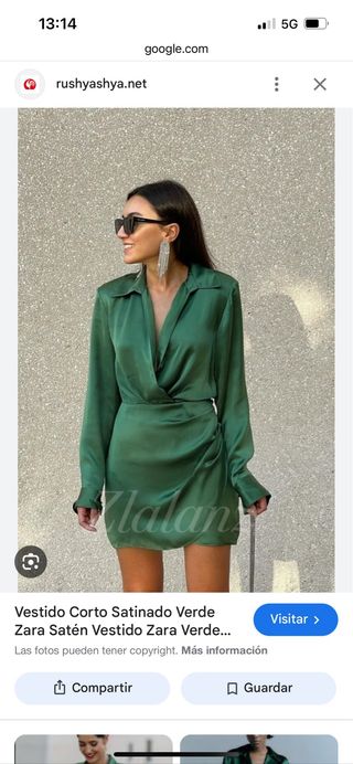 Vestido corto satén verde Zara