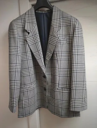 Blazer a quadri vintage grigio e nero