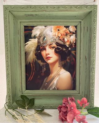 Quadro verde vintage Art Deco da donna