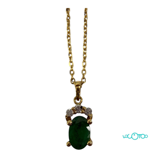 Cadena de oro 18k con esmeralda y diamantes