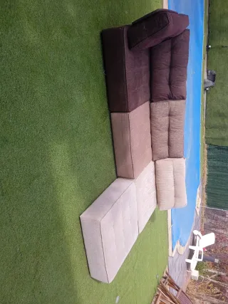 Sofá modular tela beige y marrón
