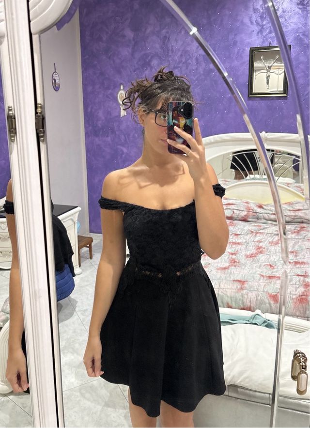 Vestito corto nero pizzo