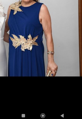 Vestido largo fiesta azul con dorado