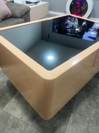 Mesa de centro cristal negro y rosa palo