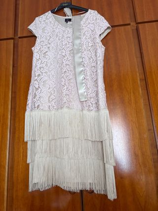 Vestido estilo charlestón beige y rosa
