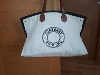 Bolso Burberry Society Blanco y Negro asas marrón