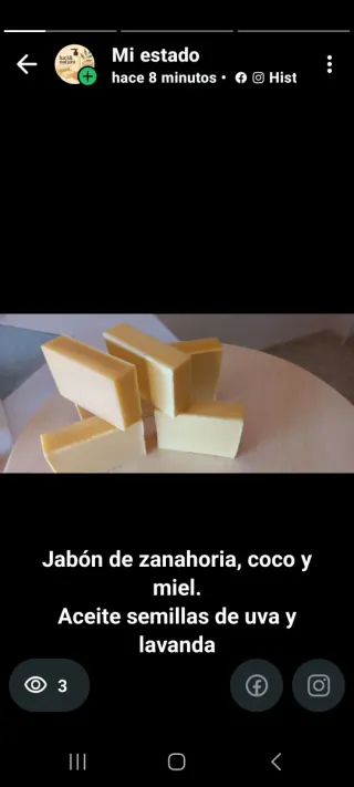 Jabón artesanal natural de zanahoria, coco y miel