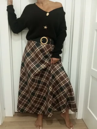 Falda larga cuadros marrón