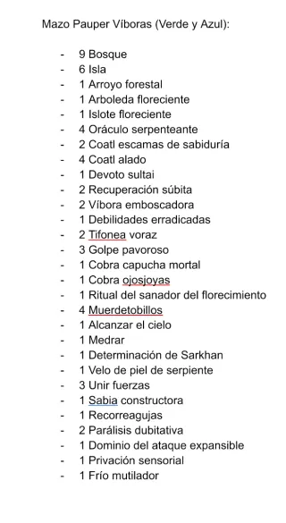 MTG Mazo Pauper Temático Víboras
