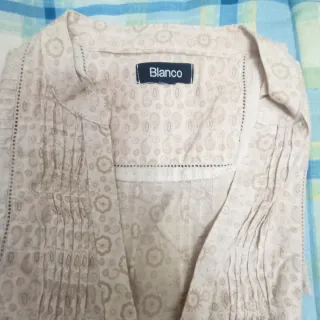 Camisa Blanco Talla M/L Beige y Gris