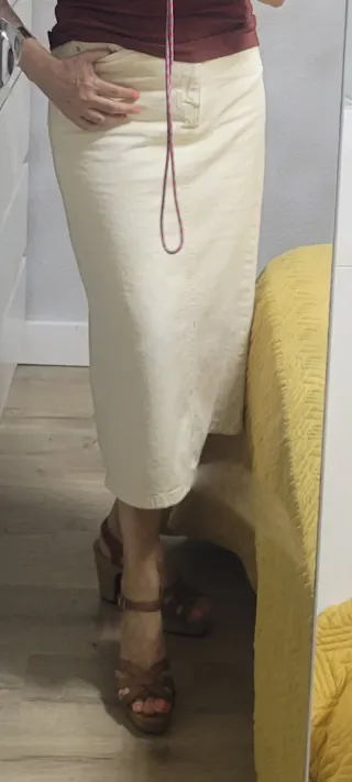 Falda larga vaquera Zara beige