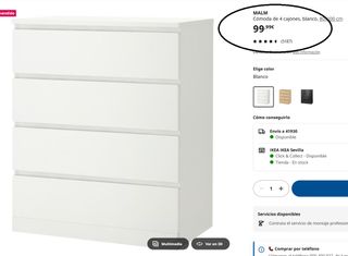 Cajonera MALM 4 Cajones Blanca Ikea
