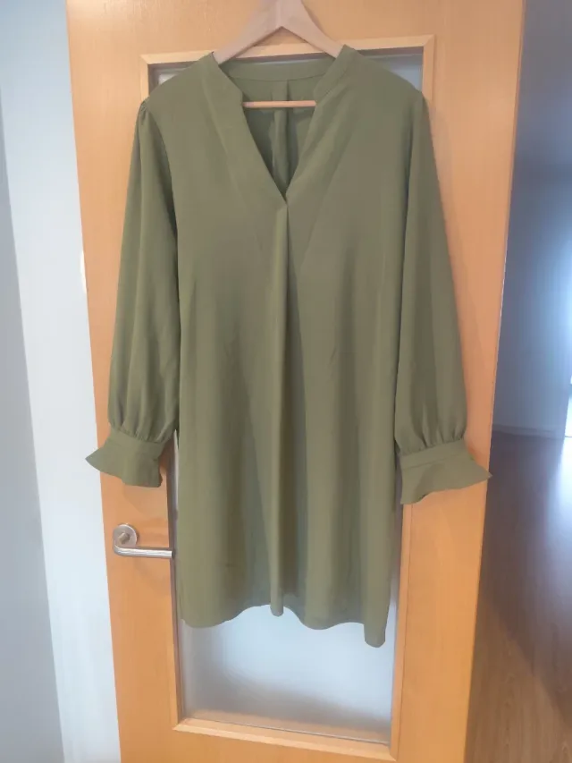 Vestido verde manga larga talla única