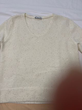 Jersey Mango Blanco con Brillos Talla S 