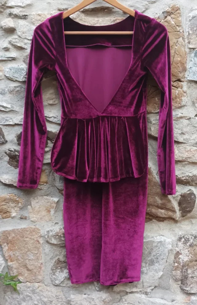 Vestido mujer vintage midi de terciopelo morado