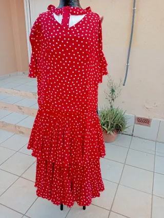 Vestido Flamenca Rojo Lunares Blancos