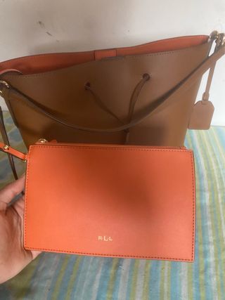 Bolso Cubo Ralph Lauren Marrón Naranja