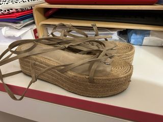 Sandalias esparto cuña beige/marrón