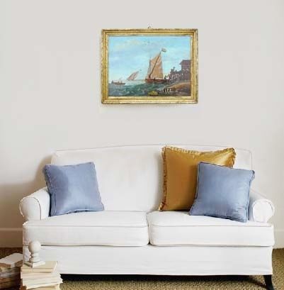 Scuola fiamminga attracco al porto 19° Secolo