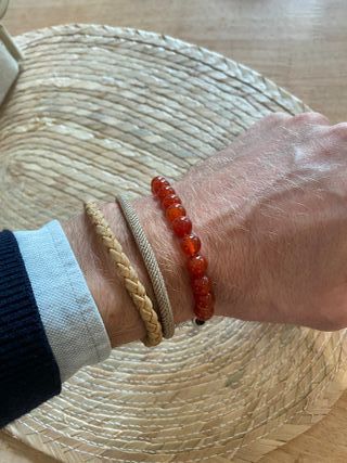 Set di 4 braccialetti fatti a mano beige e verde