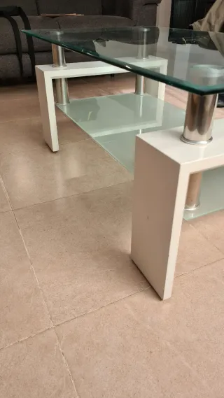 Mesa de centro cristal y metal