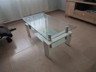 Mesa de centro cristal y metal