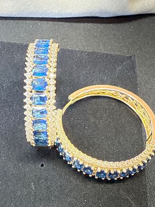 Pendientes Aro Bañados en Oro 14k con Zafiros Azul