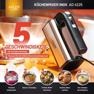 ✨ - ADLER AD 4225 INOX Batidora de mano, 800 W, ro