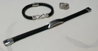 Set 2 Pulseras Hombre y Anillo Acero