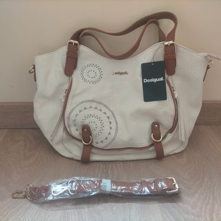 Bolso Desigual Blanco con Detalles Marrones