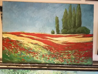 Pintura original paisaje campo flores