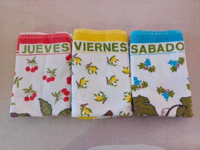 3 Paños Cocina Vintage Frutas, auténticos años 70