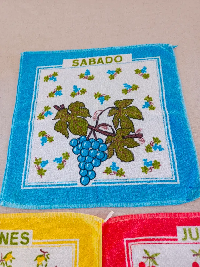 3 Paños Cocina Vintage Frutas, auténticos años 70