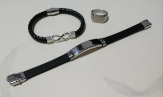 Set 2 Pulseras de hombre y Anillo Acero