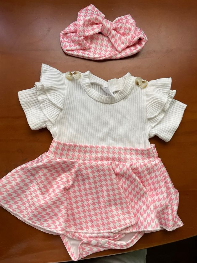 Conjunto bebé 1-3 M niña diadema y body falda