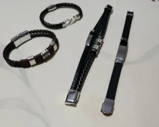 Lote 4 Pulseras Hombre Acero y Cuero