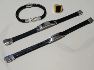 Lote 3 Pulseras y Anillo Acero Inoxidable