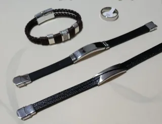 Lote 3 Pulseras Hombre y Anillo Acero