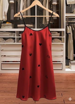 Camisón satinado rojo con corazones