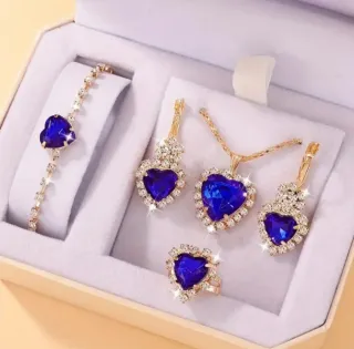 Conjunto Corazón Azul con Caja Regalo