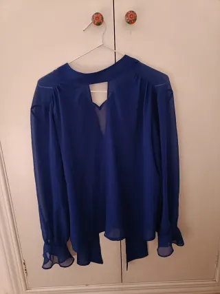 Camisa azul Zara lazo cuello