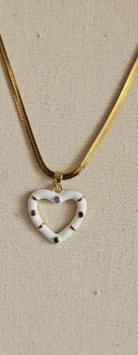 Collar Corazón Baño Oro con Piedras