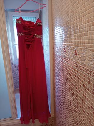 Vestido de fiesta rosa y rojo