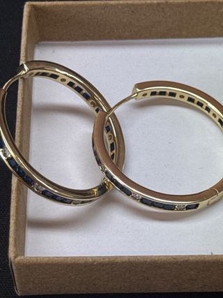 Pendientes laminado 14k con zafiros