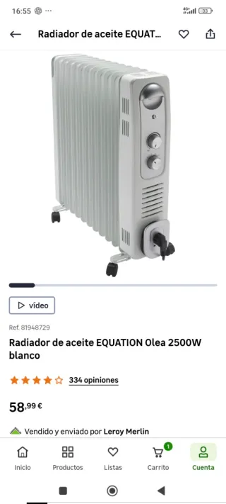 Radiador Aceite Equation 2500W Blanco
