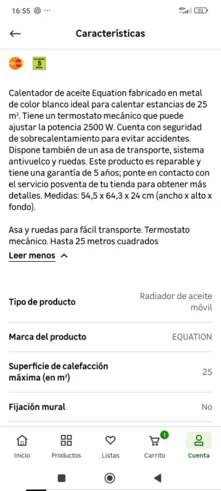 Radiador Aceite Equation 2500W Blanco