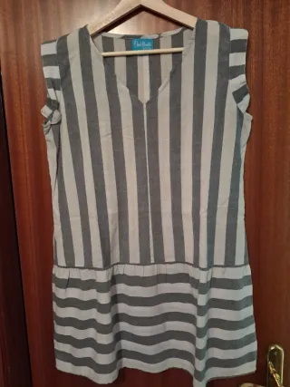 Camisa Okaïdi Lino Rayas Gris Blanco Talla L