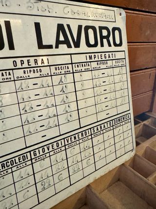Targa vintage “Orario di lavoro” in lamierino serigrafato anni ’50-’60