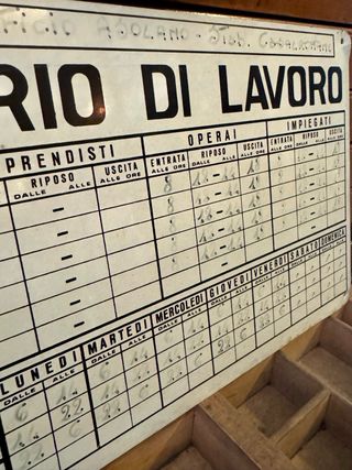 Targa vintage “Orario di lavoro” in lamierino serigrafato anni ’50-’60