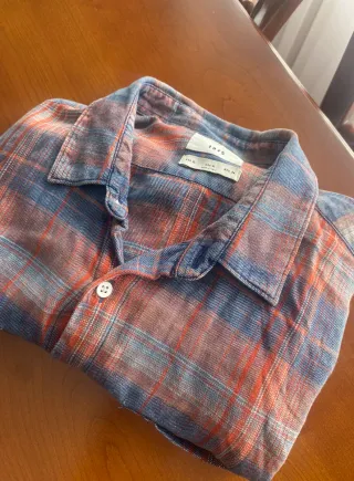 Camisa cuadros 1975 azul y naranja Talla XL
